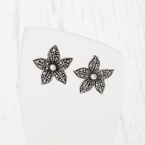 Flower silver earrings marcasite