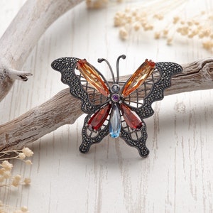 Butterfly silver brooch, insect jewelry, butterfly brooch, bridesmaid gifts, gift for her, Crystal handcrafted brooch, butterfly jewel, CZ
