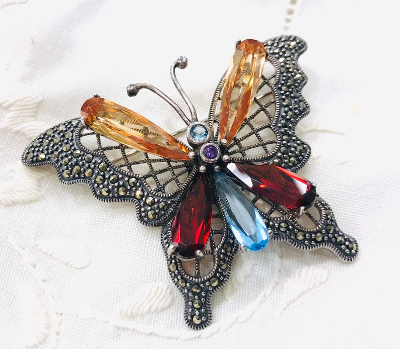 Butterfly silver brooch, insect jewelry, butterfly brooch, bridesmaid gifts, gift for her, Crystal handcrafted brooch, butterfly jewel, CZ image 2