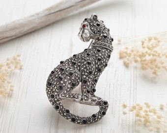 Broche Panthère/léopard En Argent Sterling 925 Et Marcassites – Occasion Très Bon état