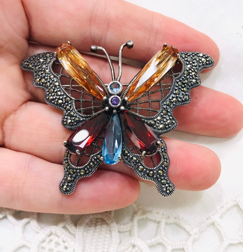 Butterfly silver brooch, insect jewelry, butterfly brooch, bridesmaid gifts, gift for her, Crystal handcrafted brooch, butterfly jewel, CZ image 7