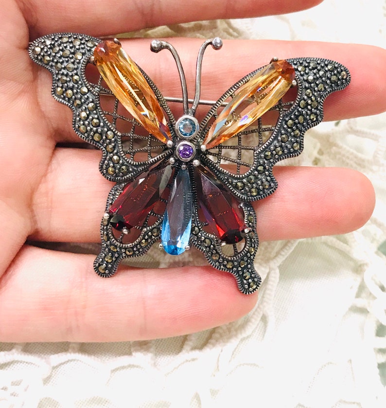 Butterfly silver brooch, insect jewelry, butterfly brooch, bridesmaid gifts, gift for her, Crystal handcrafted brooch, butterfly jewel, CZ image 4