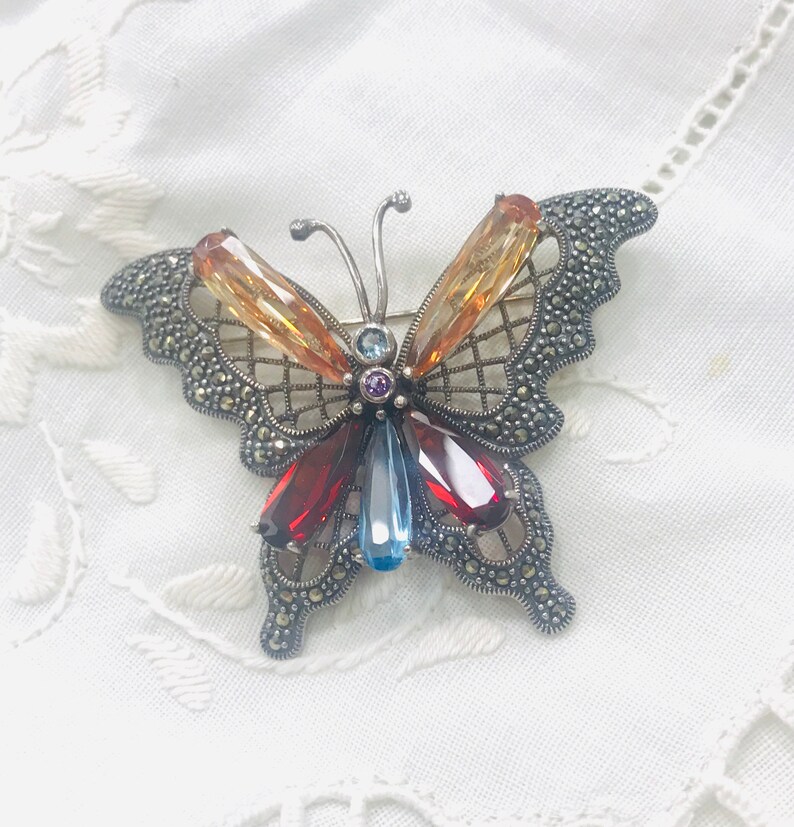 Butterfly silver brooch, insect jewelry, butterfly brooch, bridesmaid gifts, gift for her, Crystal handcrafted brooch, butterfly jewel, CZ image 6