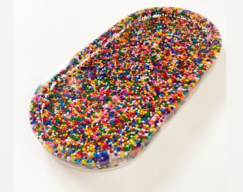 Rainbow non pareils catch all oval dish- trinket tray, jewelry storage, confetti sprinkles, colorful unique gifts
