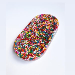 Rainbow sprinkles catch all oval dish- trinket tray, jewelry storage, confetti sprinkles, colorful unique gifts