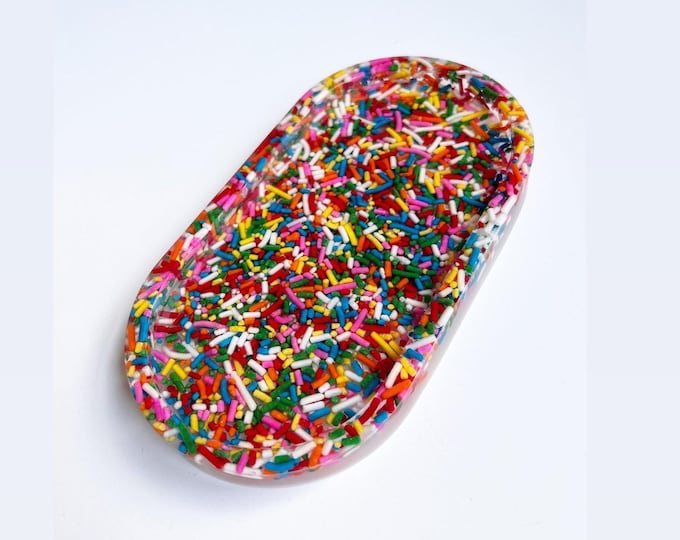 Rainbow sprinkles catch all oval dish- trinket tray, jewelry storage, confetti sprinkles, colorful unique gifts