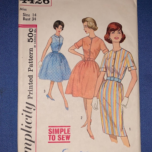 1960s shirtwaist dress pattern , vintage Simplicity 4426 size 14 bust 34