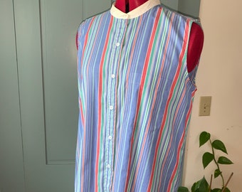 1980’s sleeveless button up shirt, vintage L.L. Bean striped shirt