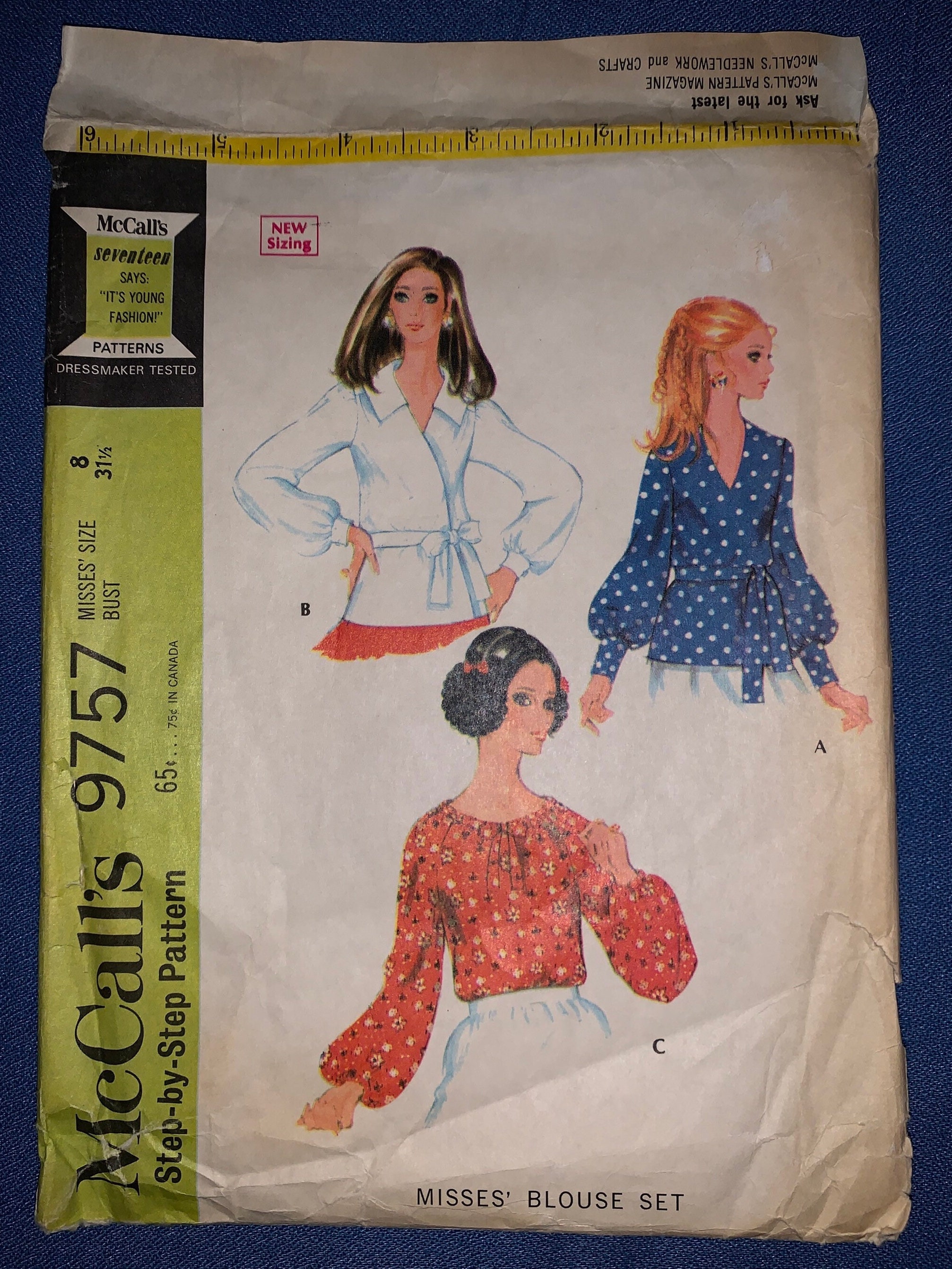 1969 Misses Blouse Pattern Size 8, Mccalls 9757 Bust 31 1/2, 1960’s ...