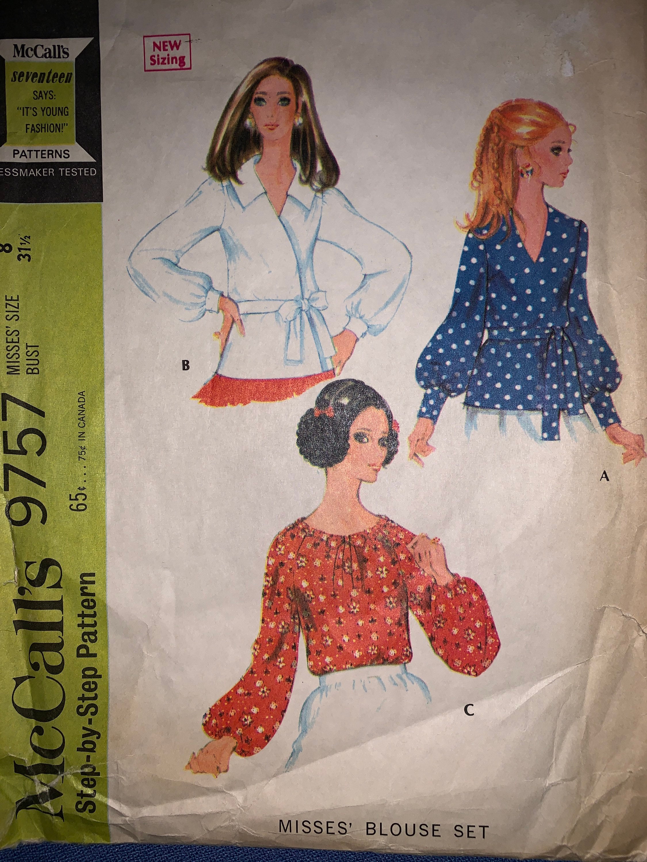 1969 Misses Blouse Pattern Size 8, Mccalls 9757 Bust 31 1/2, 1960’s ...