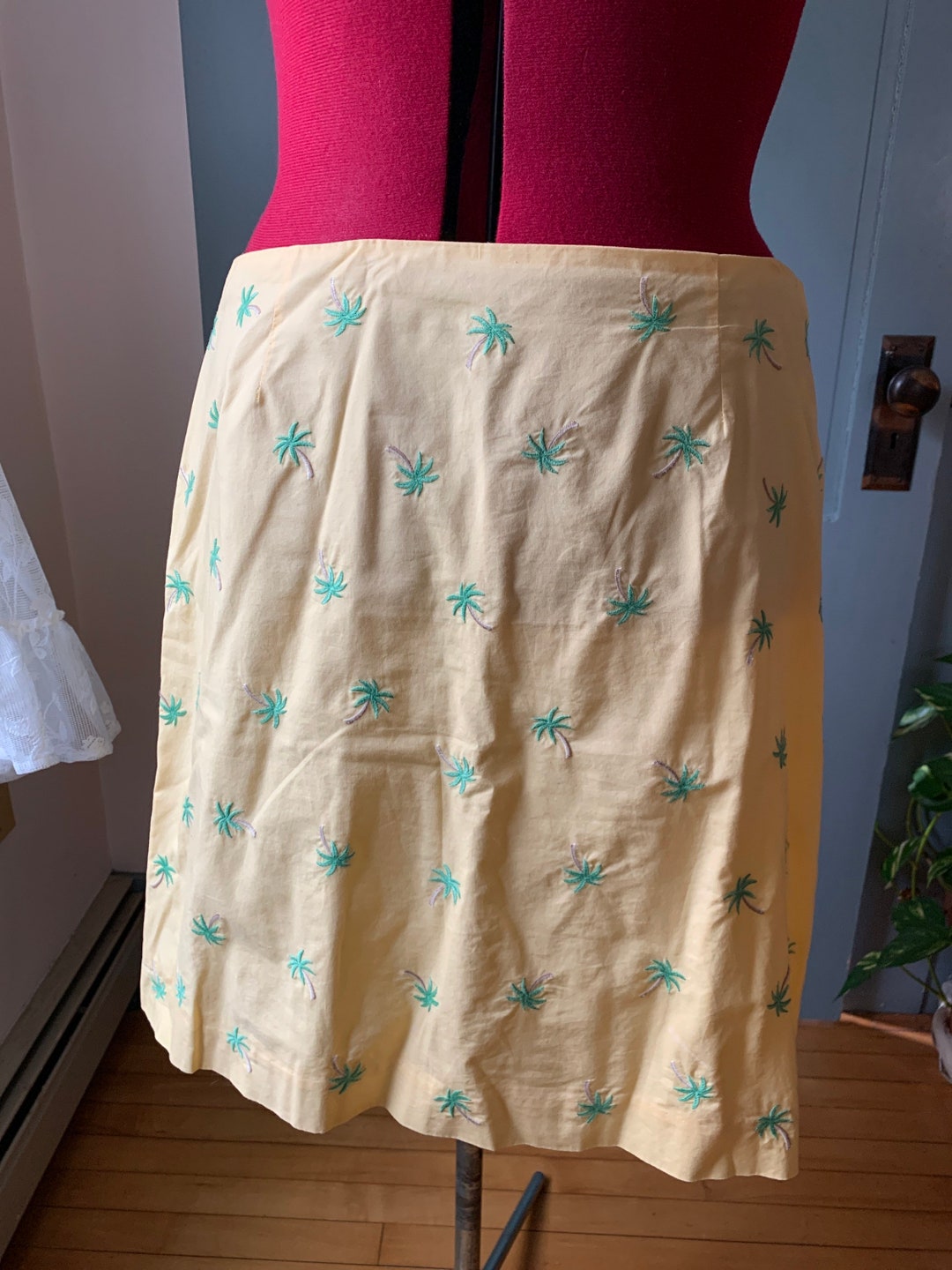 Vintage Palm Trees Skirt, Vintage Lemon Yellow Talbots Skirt Etsy