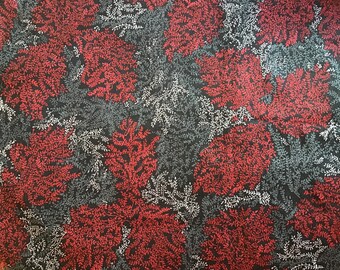 tissu de vêtements en tricot Milliken vintage avec un design de vigne rouge et gris