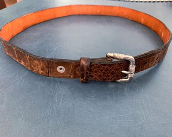 Y2k Skinny Slim Black Croc Alligator Embossed Leather Belt  display picture 1