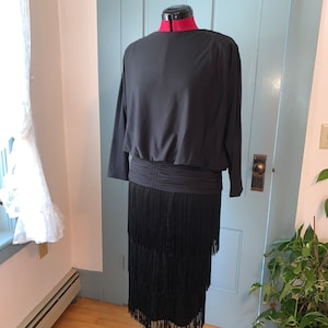 1980s fringed black evening dress, Lizzy & Johnny by Lucero
