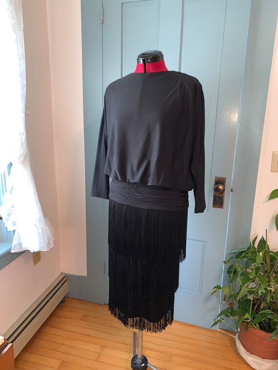 1980s fringed black evening dress, Lizzy & Johnny… - image 1