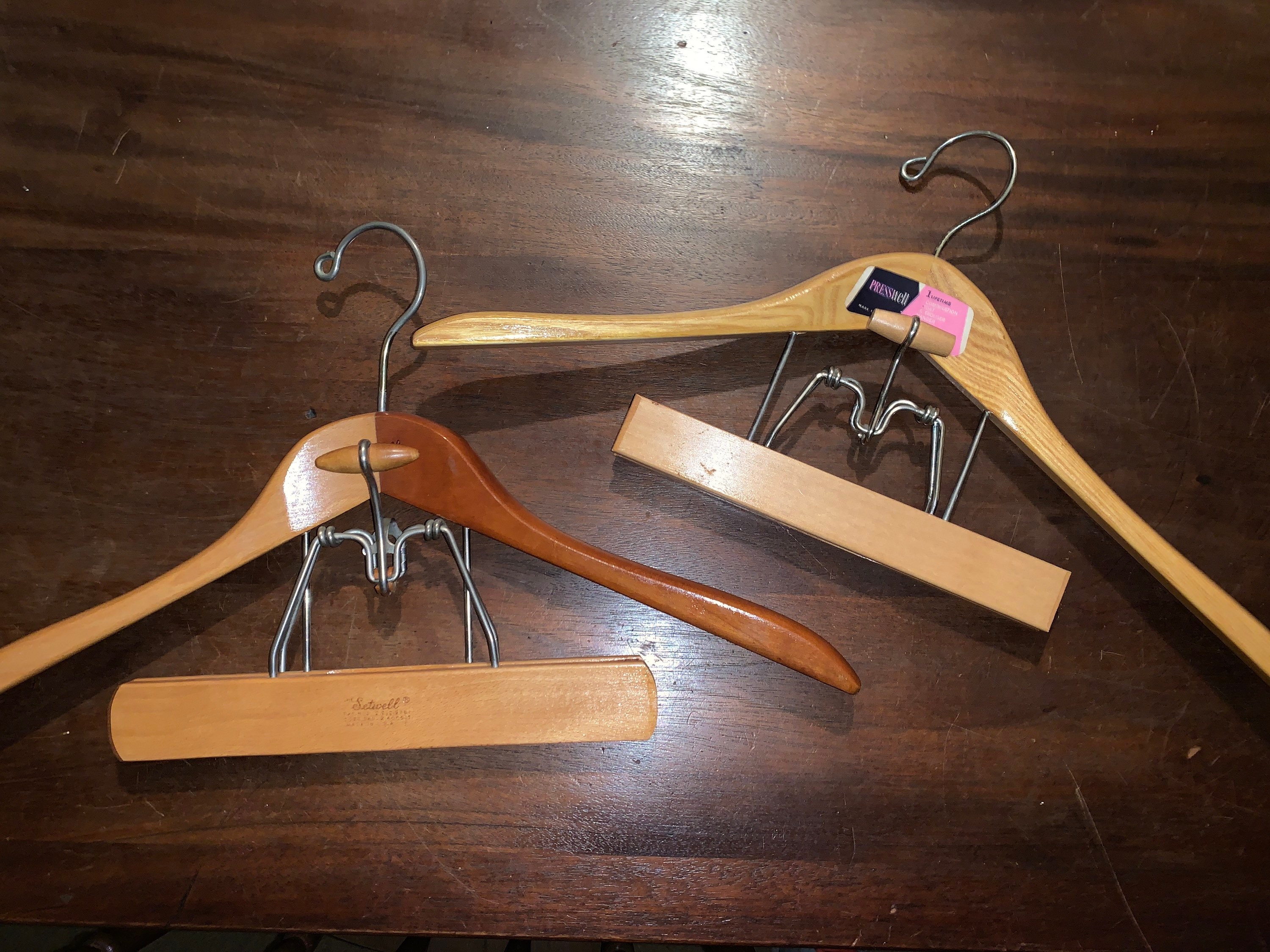 Vintage Wood & Metal Clothes Clamp Hangers Set of 3 (HD25)