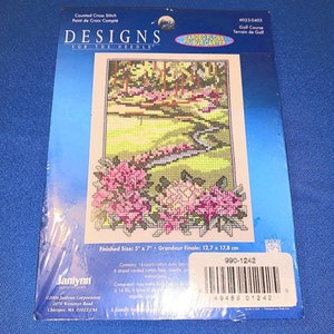 Flowers on golf course counted cross stitch kit, 2006 Janlynn kit 023-0403