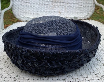Vintage 1920s Blue Velvet Downton Abbey Hat, Edwardian  display picture 1