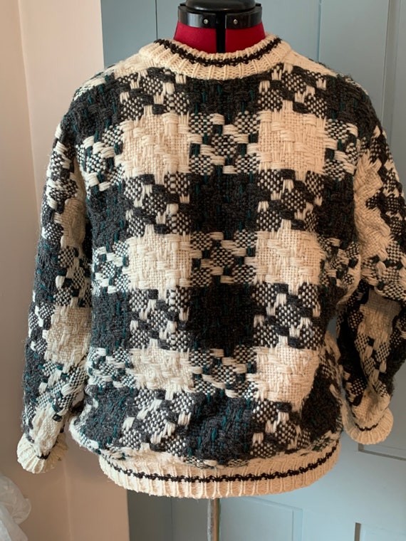 Vintage Ecuadorian woven sweater, cozy wool sweate