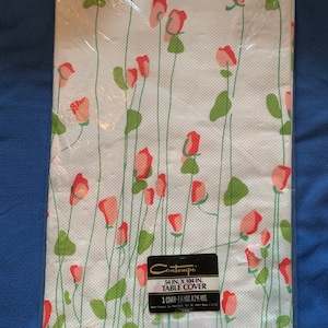 Vintage spring flowers paper tablecloth, Contempo paper table cover 54 x 104
