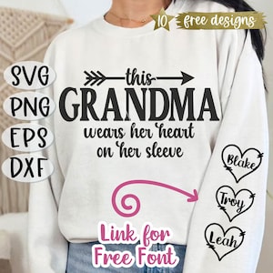 Diese Oma trägt ihr Herz auf ihrem Ärmel SVG, Oma Valentine svg, Oma Muttertag svg, Cricut Oma svg, Oma Muttertag