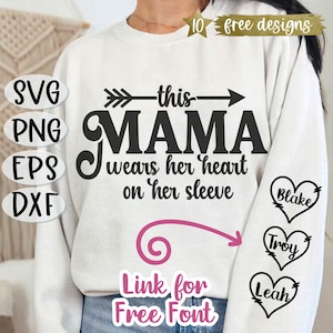 Diese Mama trägt ihr Herz auf ihrem Ärmel SVG, Mama Valentine SVG, Mama Muttertag SVG, Cricut, Cut, Mama SVG, Mama Shirt, Mama Muttertag