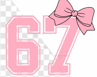 Meme engraçado de seis e sete, garotas coquetes com laço, SVG PNG, Número 67 SVG PNG, 67 PNG da moda, Design viral para camiseta 6/7, arquivos de corte para Cricut