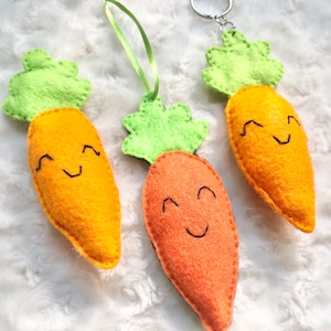 Carrot Ornament, Keychain or Toy- Happy Vegetable, Handsewn, Colorful, Felt