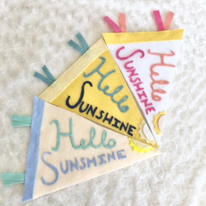 Hello Sunshine Felt Pennant- Happy Optimistic Decor- Colorful Boho