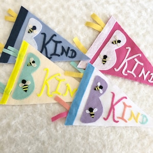 B Kind Pennant - Felt Bees, Yellow, Mint Green, Cream, Modern Boho Decor, Motivational Wall Hanging, Colorful Gift Idea