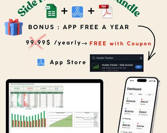 Side Hustle Tracker Excel + Monthly Budget Planner PDF | Freelance Income Expense Spreadsheet | 1099 Tax Tracker + FREE iOS App