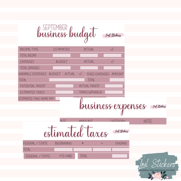 September Business Budget, Expense Tracker, and Estimated Taxes Sticker Kit, Small Business Owner Budgeting, Etsy Shop Financial Tool