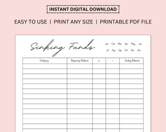 Digital Sinking Funds | Printable Monthly Finance Tracker | Digital Personal Budget | Printable Savings Tracker | Beginner Friendly Budget