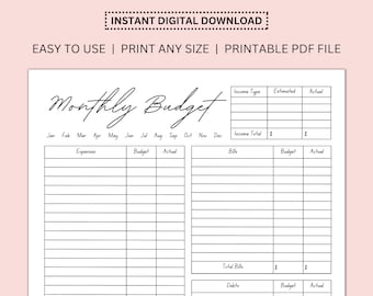 Digital Monthly Budget | Printable Monthly Finance Budget | Digital Personal Budget | Printable Family Budget | Beginner Friendly Budgeting