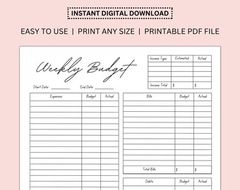 Digital Weekly Budget | Printable Monthly Finance Budget | Digital Personal Budget | Printable Family Budget | Beginner Friendly Budgeting