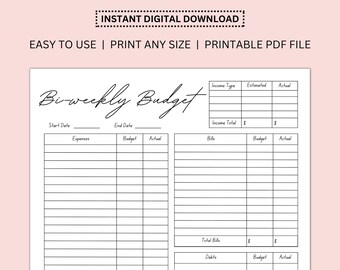 Digital Bi-weekly Budget | Printable Monthly Finance Budget | Digital Personal Budget | Printable Family Budget | Beginner Friendly Budget