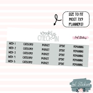 Maart 2025 Wekelijkse incheckstickers voor planners: onkosten bijhouden, financiële organisatie, budgettools, wekelijkse budgettering