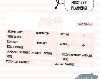 August 2025 Monthly Budget Stickers for Planners – Expense Tracking, Financial Planning Tools, Budgeting Stickers