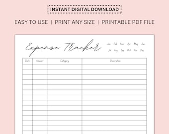 Digital Expense Tracker | Printable Monthly Finance Tracker | Digital Personal Budget | Printable Transaction Log | Beginner Friendly Budget
