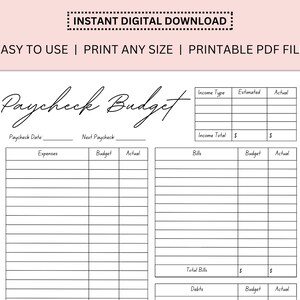 Presupuesto de cheque de pago digital / Presupuesto financiero mensual imprimible / Presupuesto personal digital / Presupuesto familiar imprimible / Presupuesto apto para principiantes