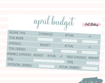 2024 April Budget Stickers, EC Planner Stickers, Monthly Low income Budgeting, Expense and Income Tracking