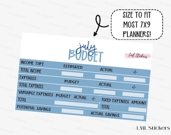 July 2026 Budget Stickers for Planners | Monthly Budget Planner Stickers | 7x9 Budget Stickers | Neutral Finance Planner Stickers