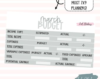 March 2025 Monthly Budget Stickers for Planners – Expense Tracking, Financial Planning Tools, Budgeting Stickers