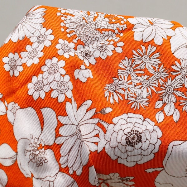 Cord with floral print 60s flower power, orange cord / corduroy, floral 60s, 70s