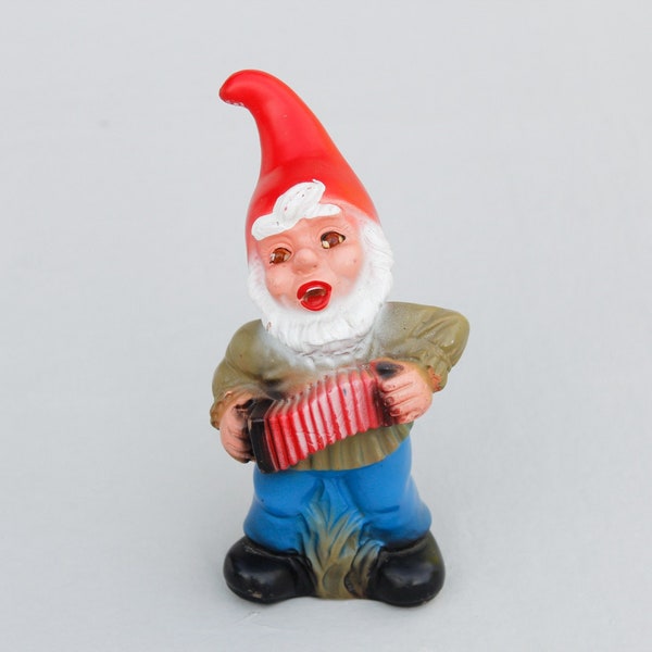 Miniatuur Tuinkabouter Vintage met accordeon / accordeon, Zeho kabouter, muzikant dwerg