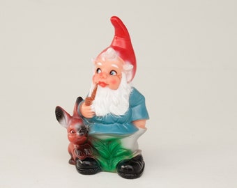 Small vintage dwarf / gnome with pipe and hare / rabbit, Gustav Liebermann, vintage garden gnome, dwarfs