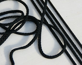 black flat cord 3.5mm raw white, black, drawstring, lacing, laces, vintage cord narrow, cotton cord