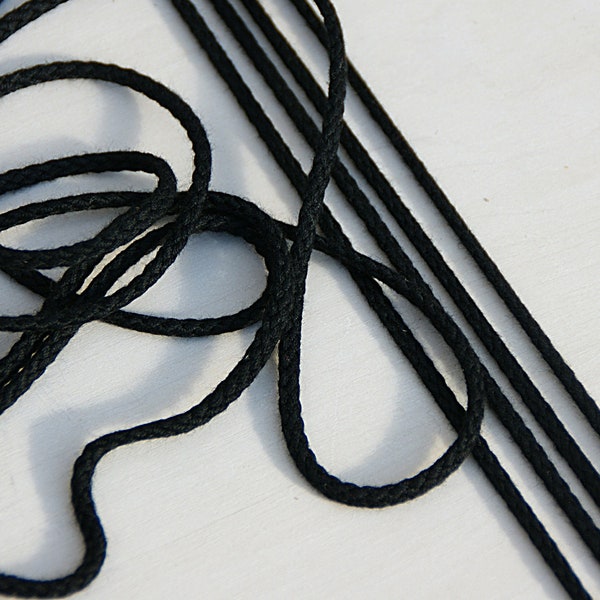 schwarze flache Kordel 3,5mm rohweiß, schwarz, Zugband, Schnürung, Schnürsenkel, Vintage Kordel schmal, Baumwolle Schnur