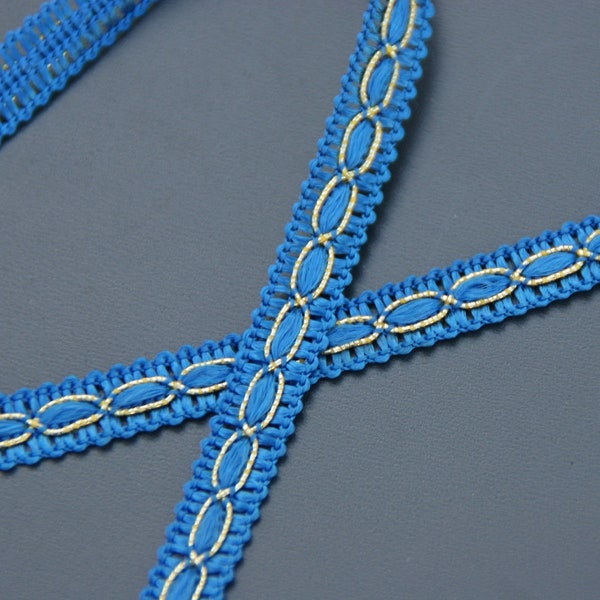 Blue Golden border 9 mm, braid, strand, counter, trimmings, gold/blue, art silk / satin 9 mm, jewellery ribbon, traditional costumes, toilet work