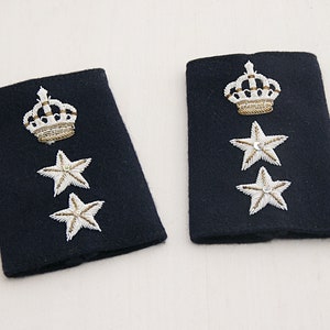 Shoulder pieces uniform effects, dark blue, hand embroidered, rank, badge, lieutenant, major, lieutenant, metal embroidery, epaulettes